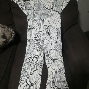 Rachel Zoe Black and White Leaf-Print Wide-Leg Jumpsuit